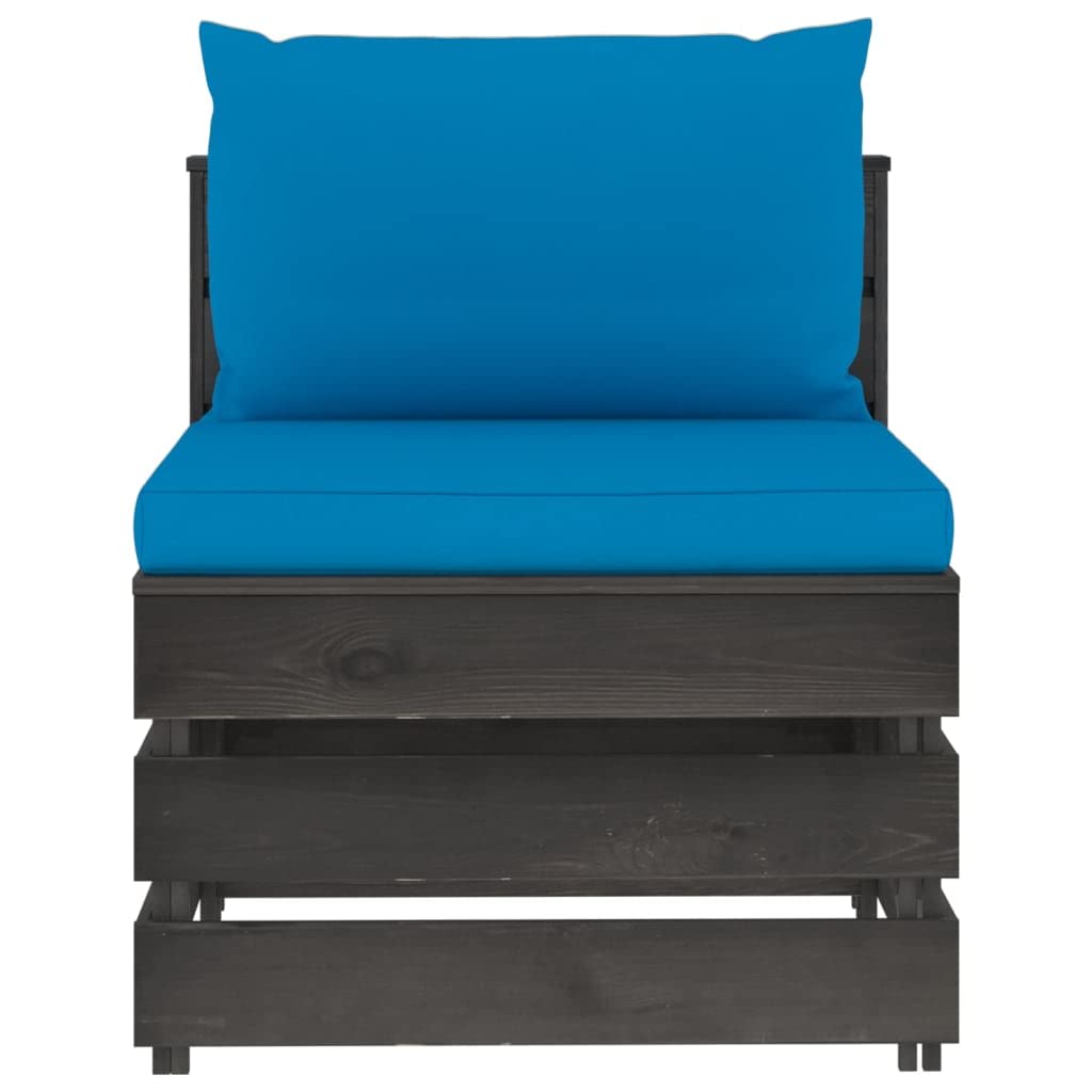 vidaXL Möbel Mittelsofa Holz grau mit Kissen wetterfest