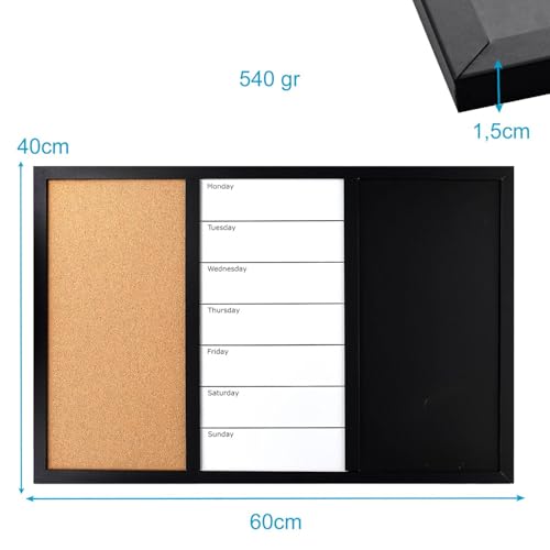 Intirilife Kombitafel 3in1 60x40 cm Kreide Whiteboard Kork