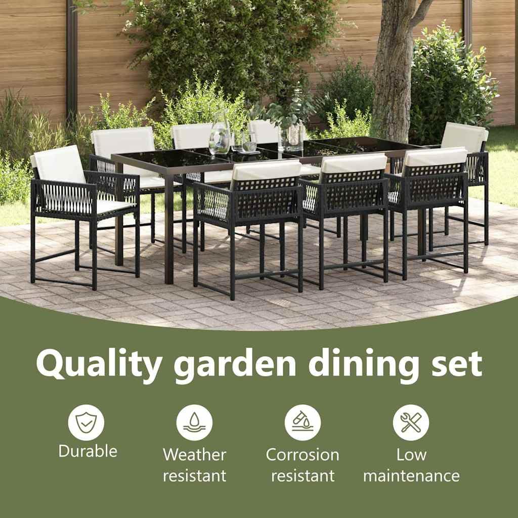 vidaXL Garten Essgruppe Schwarz Poly-Rattan Glas