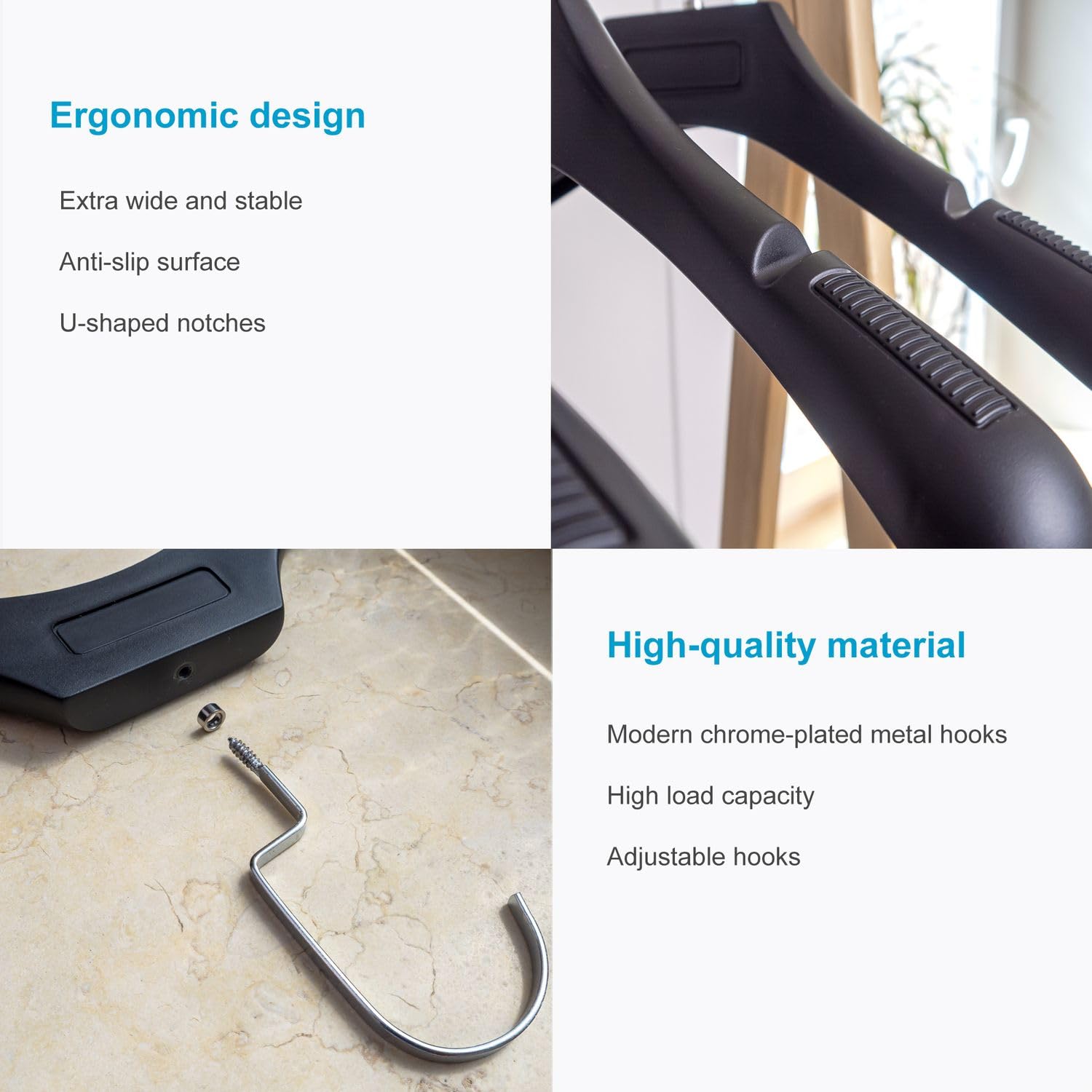 Intirilife Kleiderbügel Schwarz 20 Stück 39cm Anti-Rutsch